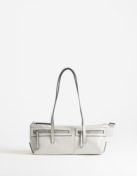 Topshop Snoopy small zip front pocket shoulder bag in light grey - view 1