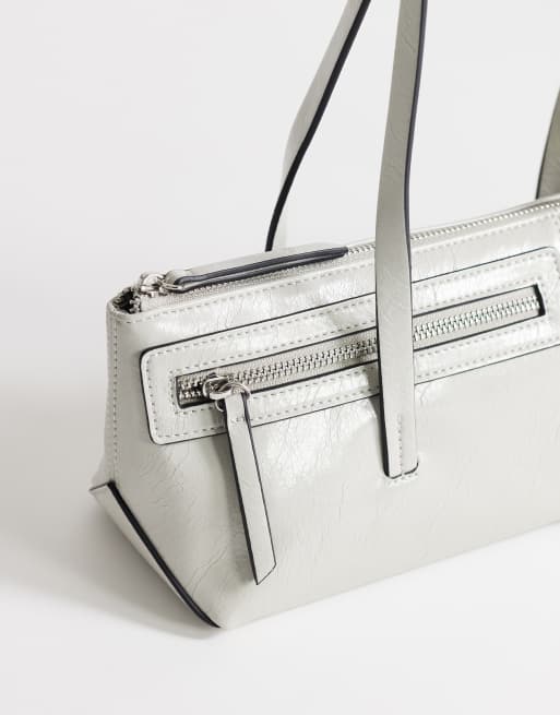 Topshop Snoopy small zip front pocket shoulder bag in light grey, 4 of 4