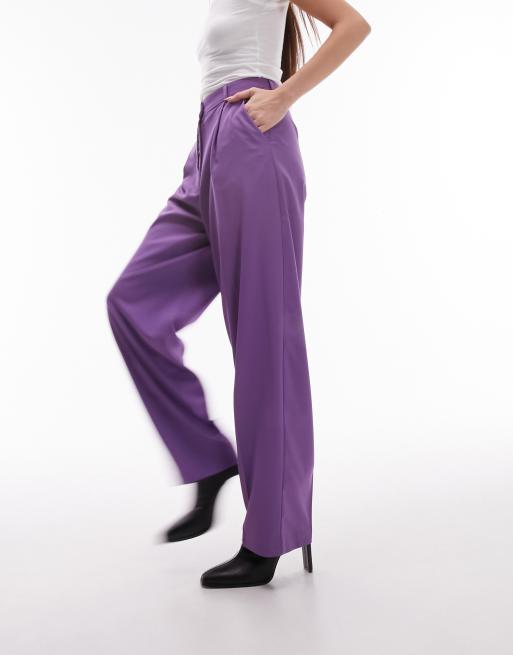Topshop - Soepelvallende broek met smaltoelopende pijpen en knoopsgulp in paars, deel van co-ord set