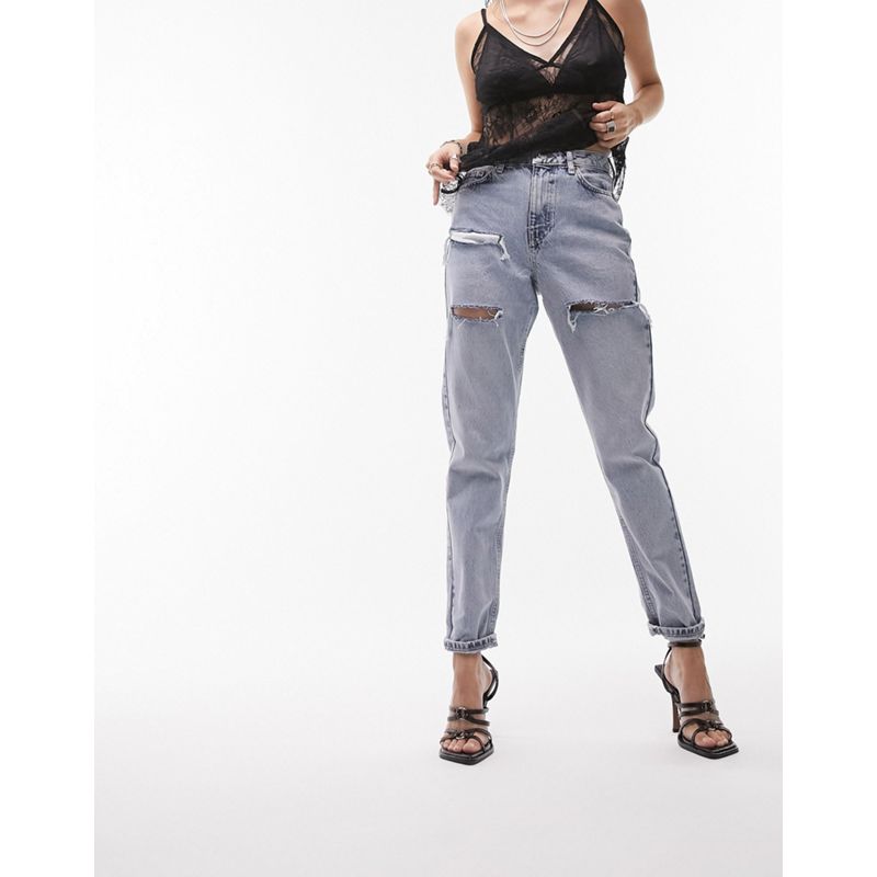 uxmSR Jeans Topshop - Sofia - Mom jeans candeggiati con strappi 