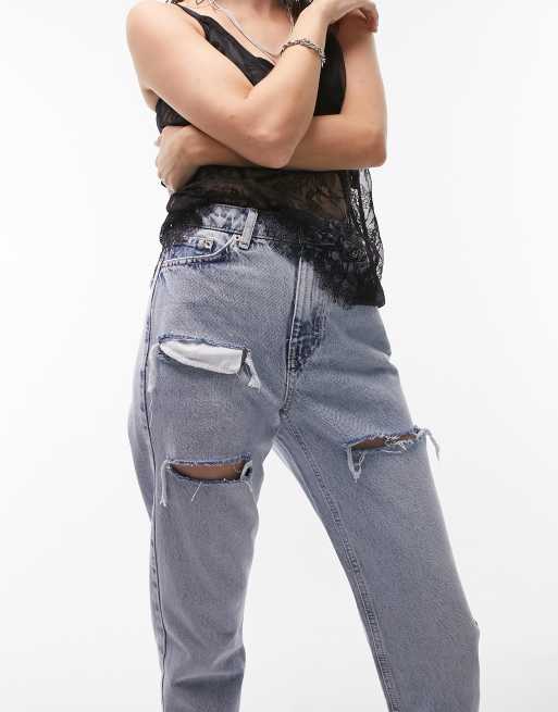 Bleached ripped hot sale mom jeans