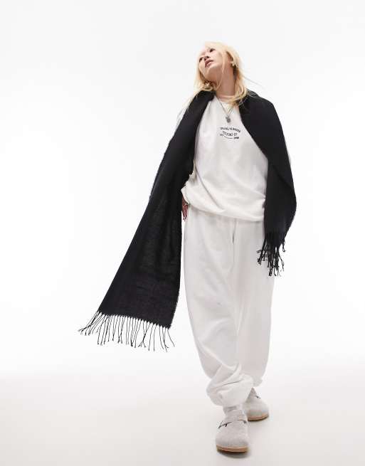 Topshop – Sofia – Svart, supermjuk halsduk med bred design
