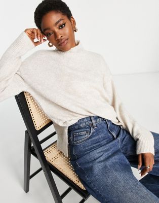 Topshop soft knit jumper with funnel neck in oat