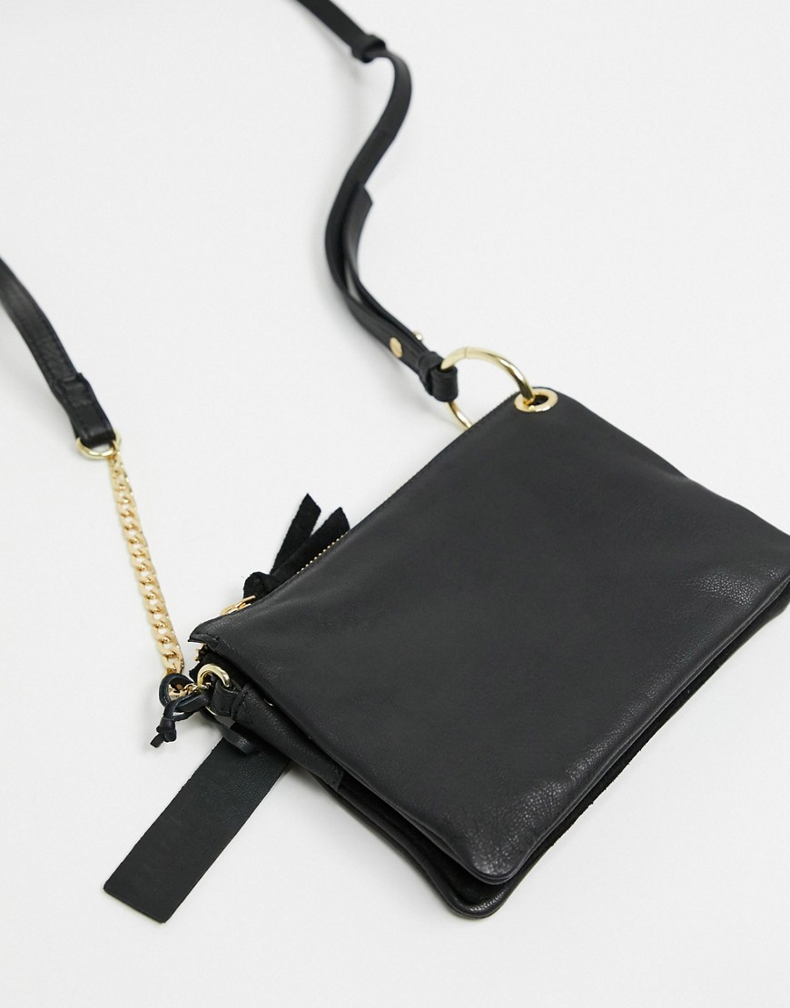 Topshop Soft Leather Cross Body Bag In Black