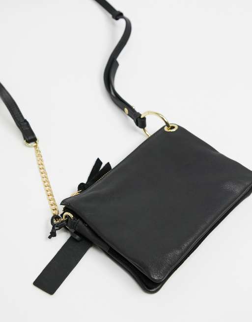 Topshop soft leather cross body bag in black