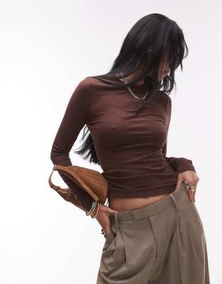 Topshop Soft Long Sleeve Jersey Top In Brown