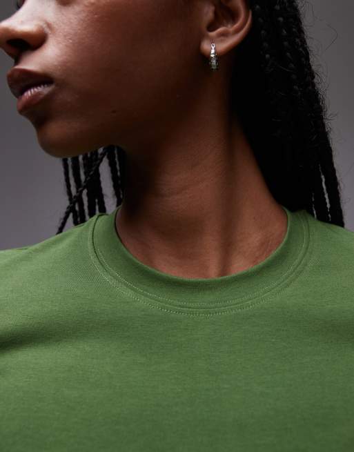 Topshop soft long sleeve jersey top in green