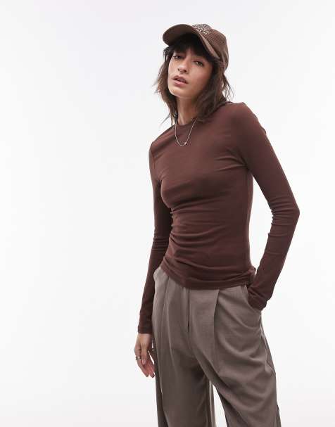 Topshop soft long sleeve top in plum - view 1