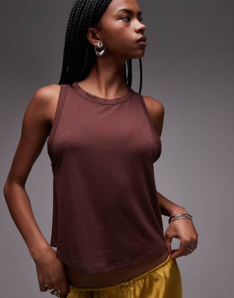 Topshop soft loose tank in brown - view 1