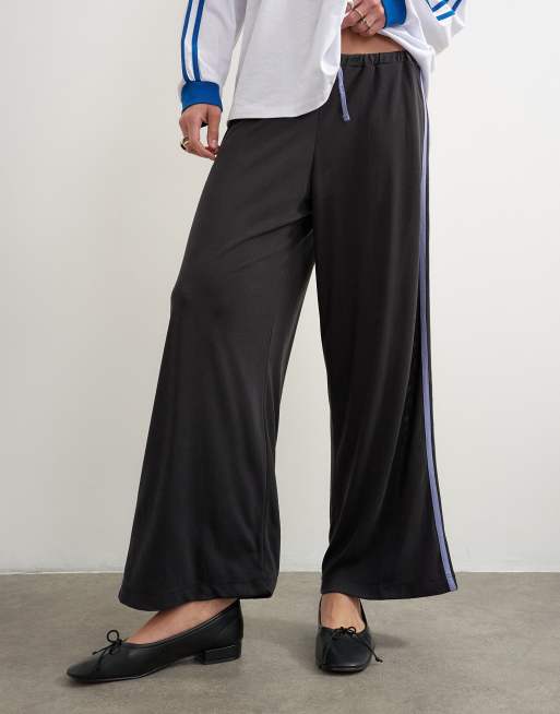 Topshop soft stripe awkward length bottoms in black, 5 of 5