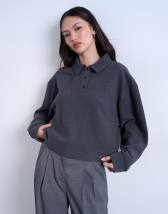 Topshop soft touch boxy long sleeve polo in grey