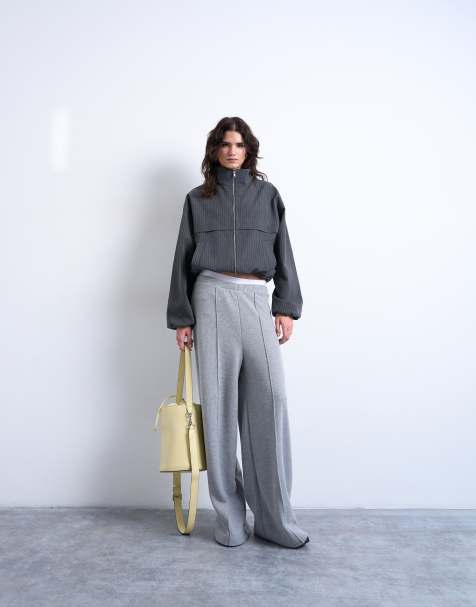 Topshop soft touch brushed pintuck pants in grey - view 1