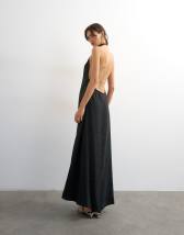 Topshop soft touch cupro halter neck low back maxi dress in washed black