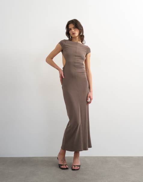Topshop soft touch double layer cupro cut out maxi in khaki - view 1