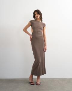 Soft touch double layer cupro cut out maxi in khaki