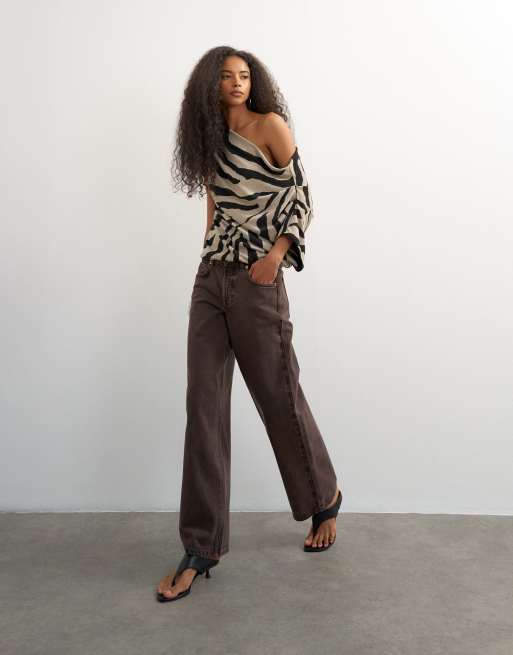 Topshop soft touch drape shoulder top in zebra print, 2 of 4