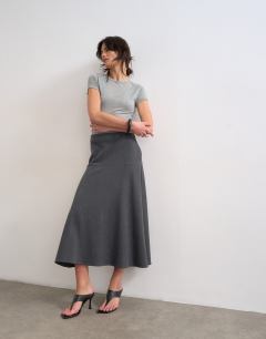 Soft touch drop waist maxi skirt in charcoal grey