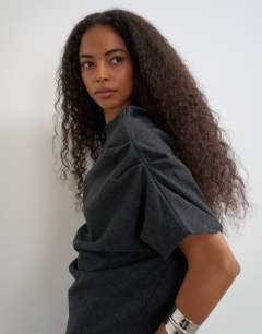 Soft touch fallen shoulder top in charcoal
