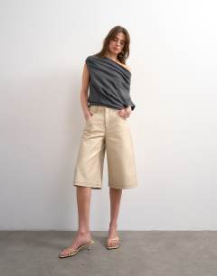 Model wearing Soft touch fallen shoulder top in grey