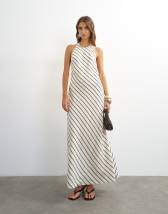 Topshop soft touch halter neck low back maxi dress in woven mono stripe