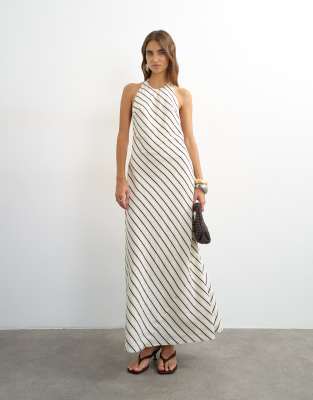 Topshop Soft Touch Halterneck Low Back Maxi Dress In White
