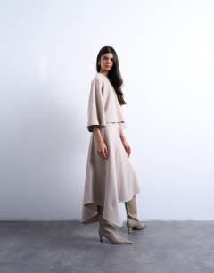 Soft touch hanky hem asymmetric skirt co-ord in taupe