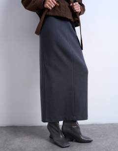 Model wearing Soft touch pencil skirt co-ord in charcoal grey