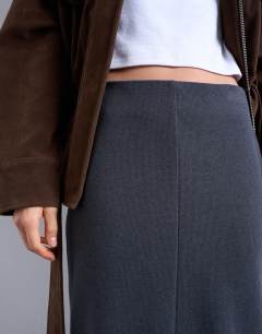 Model wearing Soft touch pencil skirt co-ord in charcoal grey