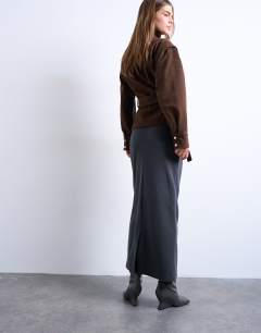 Model wearing Soft touch pencil skirt co-ord in charcoal grey