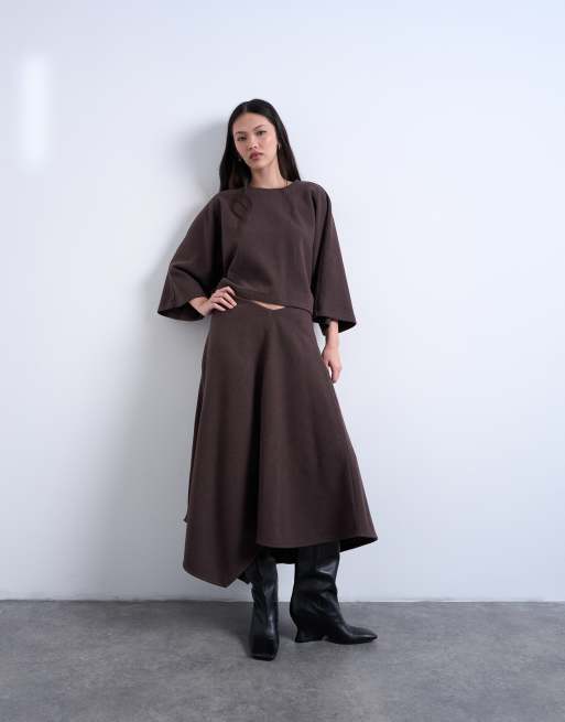 Topshop soft touch super wide crop sleeve tee in chocolate - part of a set, 2 of 4