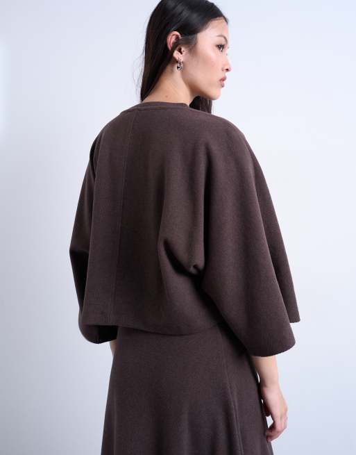 Topshop soft touch super wide crop sleeve tee in chocolate - part of a set, 4 of 4