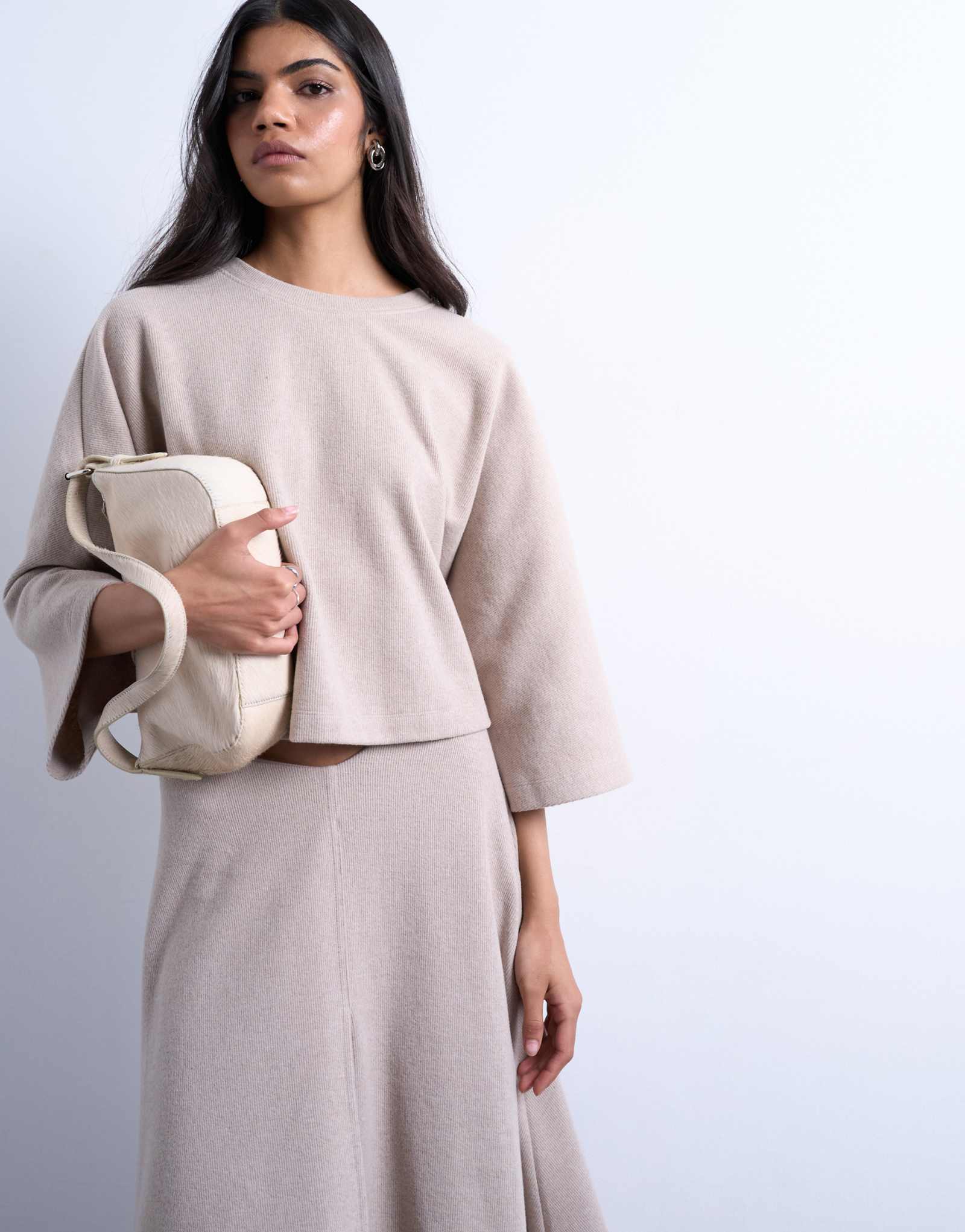 Футболка Topshop soft touch со сверхширокими укороченными рукавами темно-серого цвета - часть комплекта