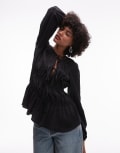 [Topshop] Topshop soft touch tie front tiered top in black 8 BLACK