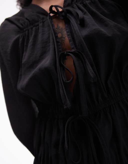Topshop soft touch tie front tiered top in black