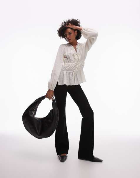 Topshop soft touch tie front tiered top in ivory - view 1