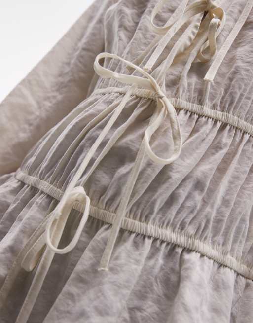Topshop soft touch tie front tiered top in ivory