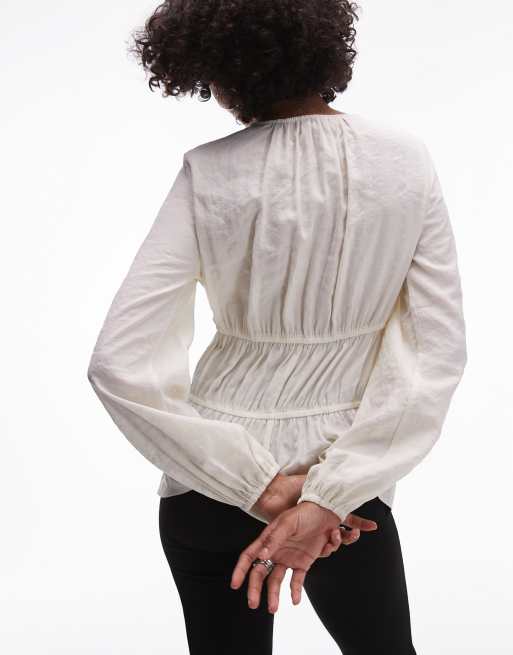 Topshop soft touch tie front tiered top in ivory