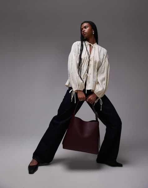 Topshop soft touch tie front top in buttermilk - view 1