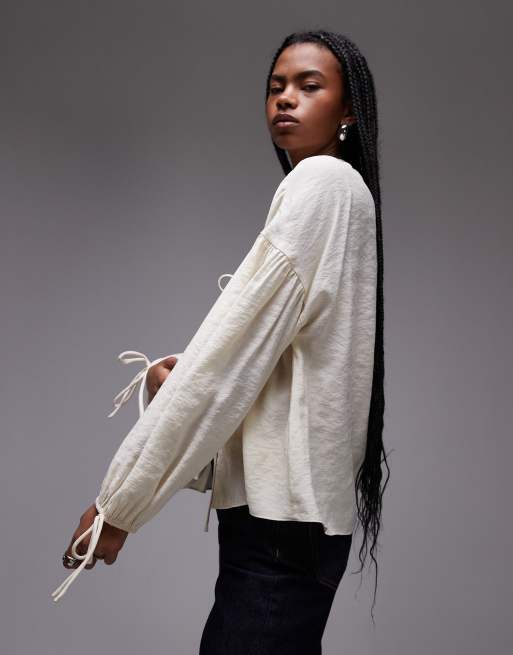 Topshop soft touch tie front top in buttermilk