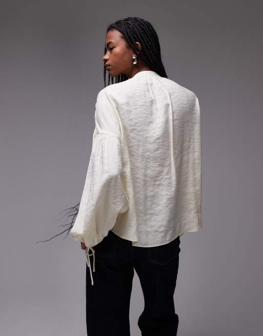 Topshop soft touch tie front top in buttermilk
