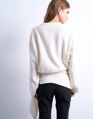 Topshop Soft Touch Tie Waist Long Sleeve Oversized Tee In White