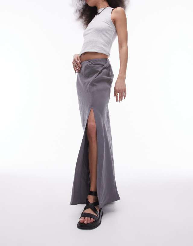 Topshop - soft touch twist low rise maxi skirt in charcoal