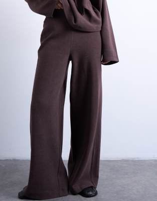 Topshop Soft Touch Wide Leg Pants In Brown