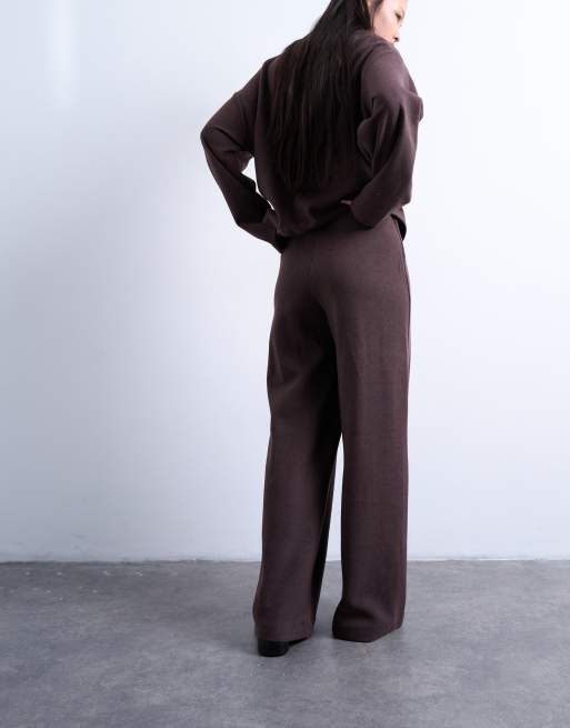 Topshop soft touch wide leg pants in chocolate - part of a set, 5 of 5
