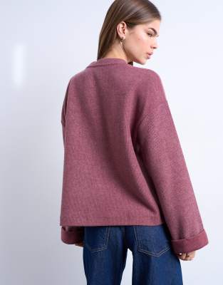 Topshop Soft Touch Wide Sleeve Skater Tee In Burgundy
