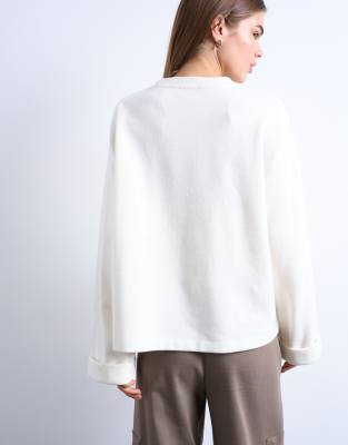 Topshop Soft Touch Wide Sleeve Skater Tee In White