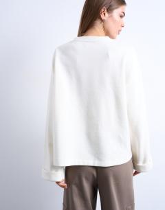 Model wearing Soft touch wide sleeve skater tee in ivory