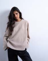 Topshop soft touch wide sleeve skater tee in taupe