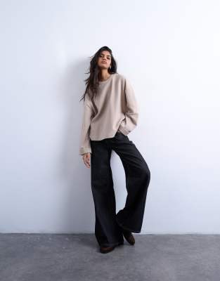Topshop Soft Touch Wide Sleeve Skater Tee In Neutral