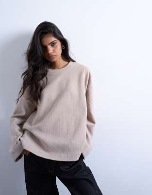 Topshop soft touch wide sleeves skater tee in taupe-Neutral